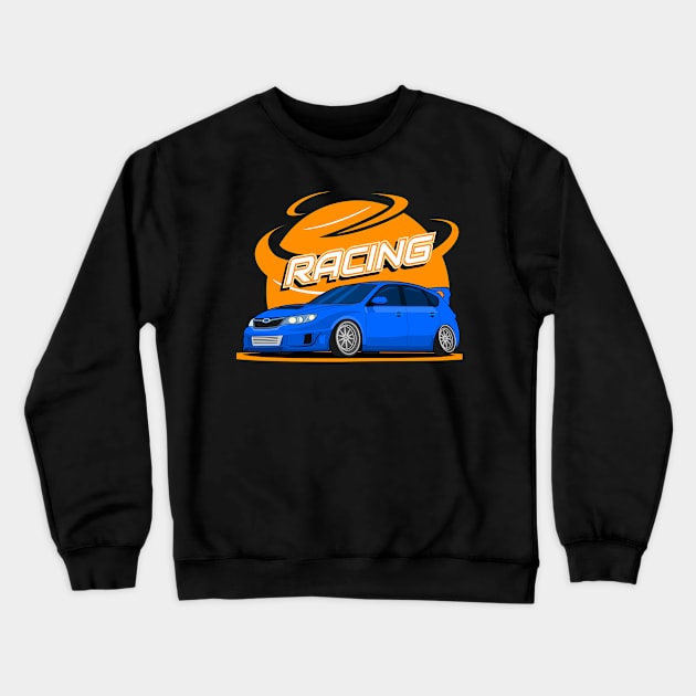 cool blue car with racing typografi Crewneck Sweatshirt by enha design